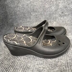Crocs Sassari Wedge Mary Jane Womens 8 Black Slip On Comfort Heels Excellent